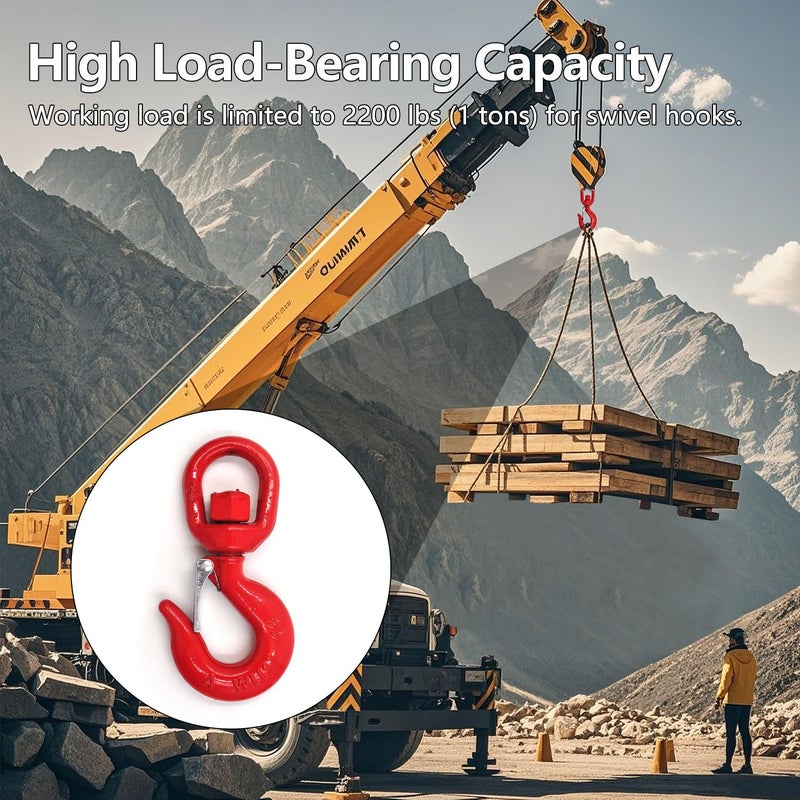 FlixGrdy (2 Pack) 1 Tons Lifting Swivel Hook with Safety Latch 3/4'' and 2200 lbs Load Capacity, Heavy Duty Swivel Lifting Hook for Lifting - Image 3